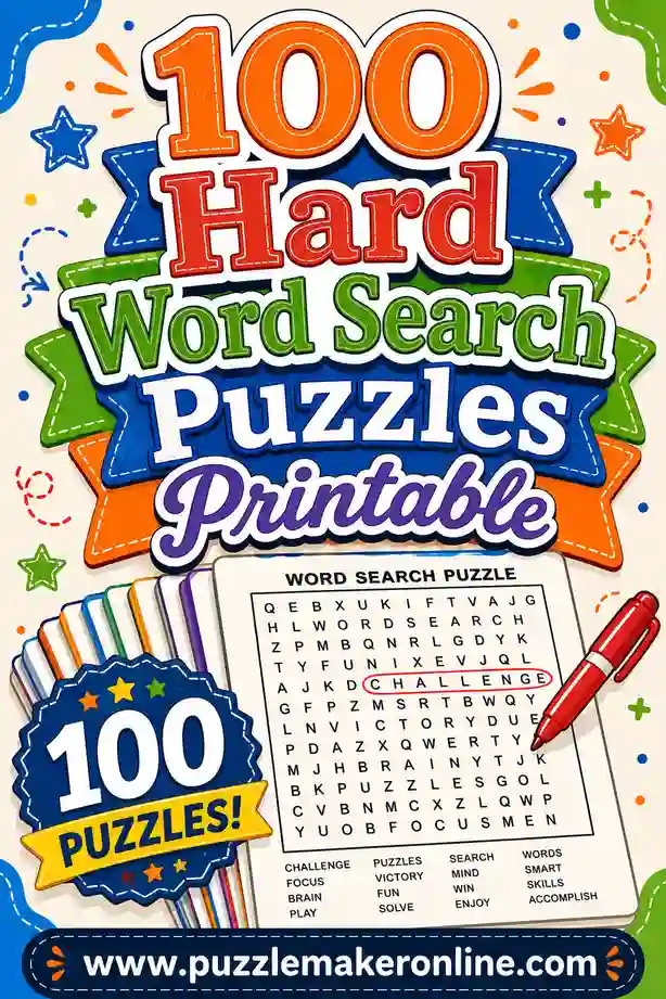 100 Hard Word Search Puzzles Printable: Build a Mega Pack Free