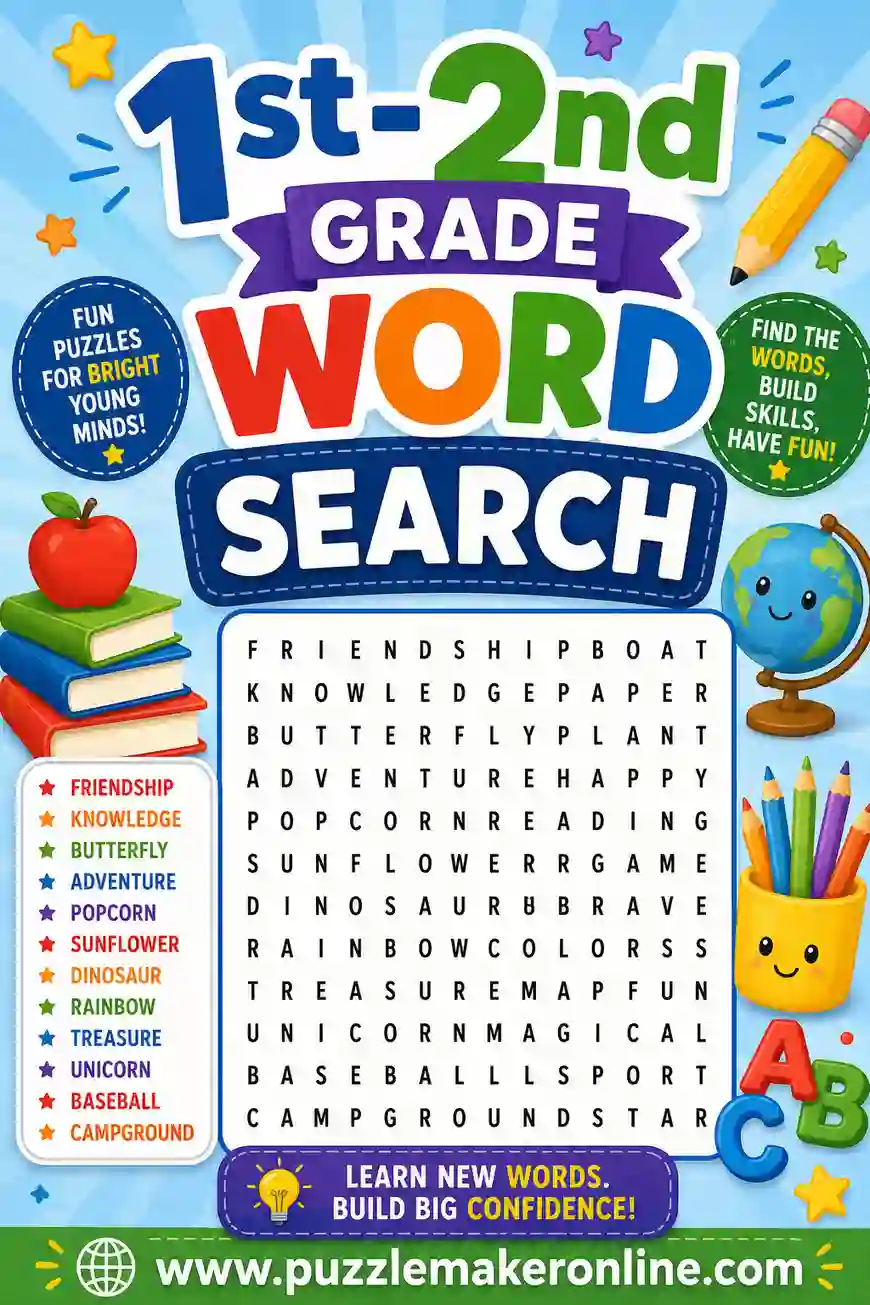 1st & 2nd Grade Word Search: Free Printable Puzzles