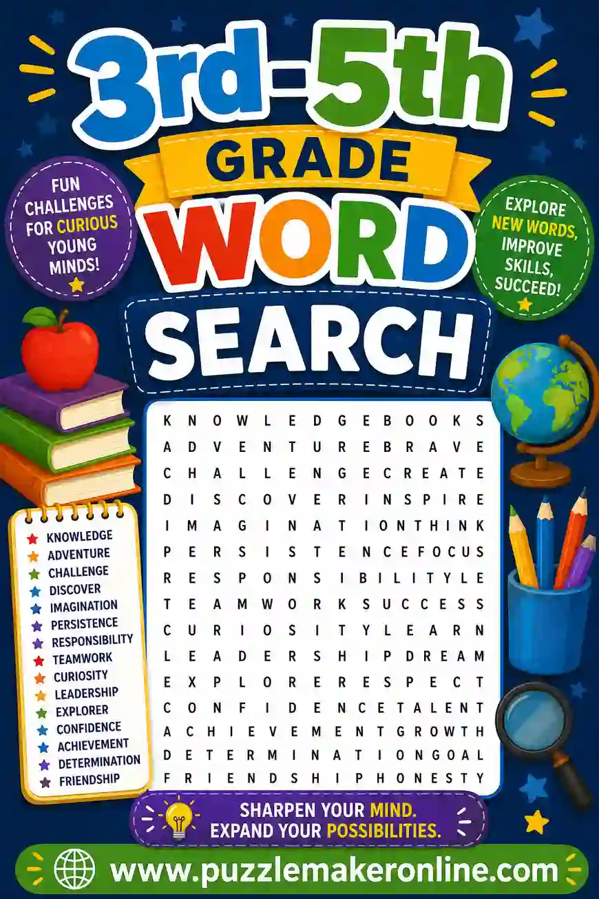 3rd-5th Grade Word Search: Free Printable Puzzles
