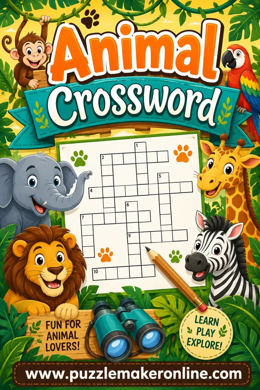 Animal Crossword: Free Printable Puzzles for Kids & Adults