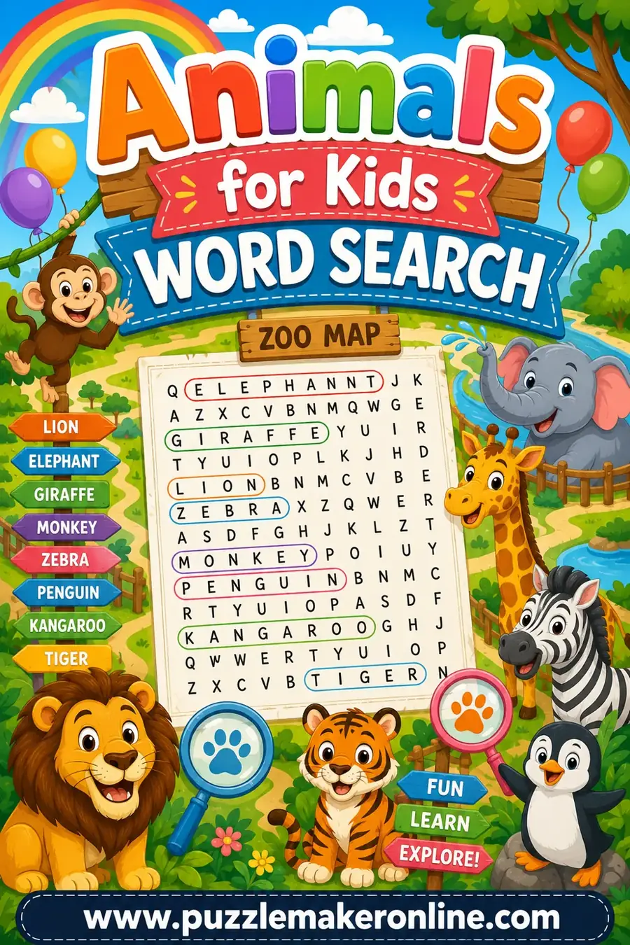 Animals for Kids Word Search: Free Printable & Customizable