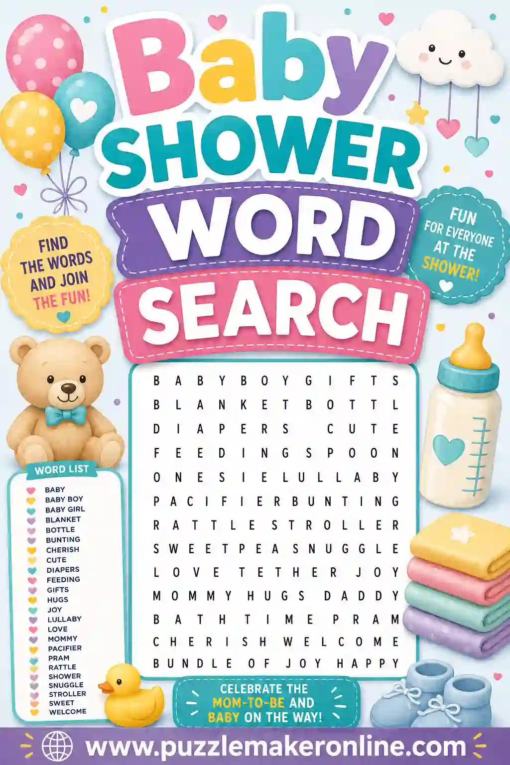 Baby Shower Word Search: Free Printable Puzzle