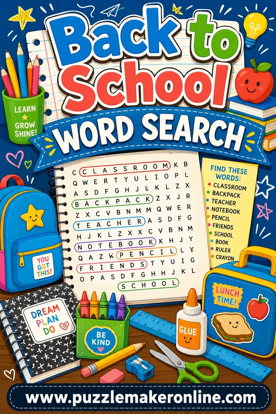 Back to School Word Search: Free Printable & Customizable