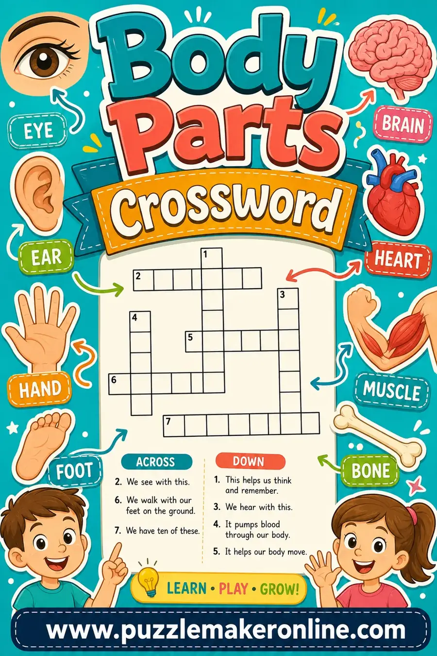 Body Parts Crossword: Free Printable Puzzle Maker