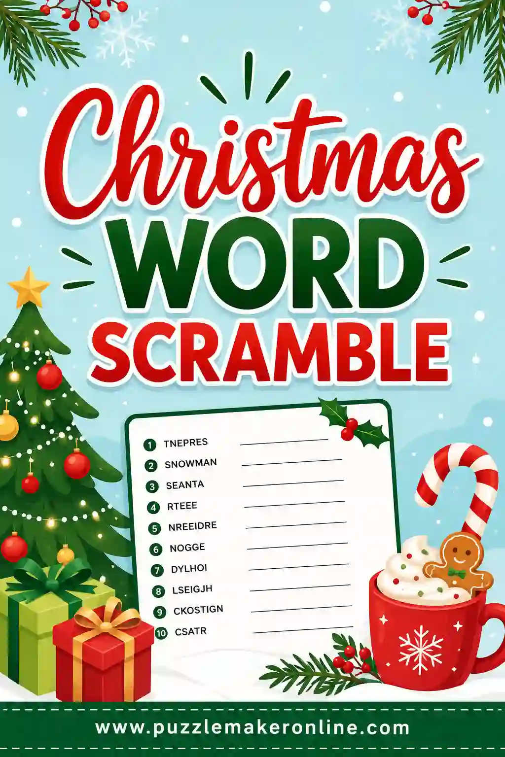Christmas Word Scramble: Free Printable & Customizable