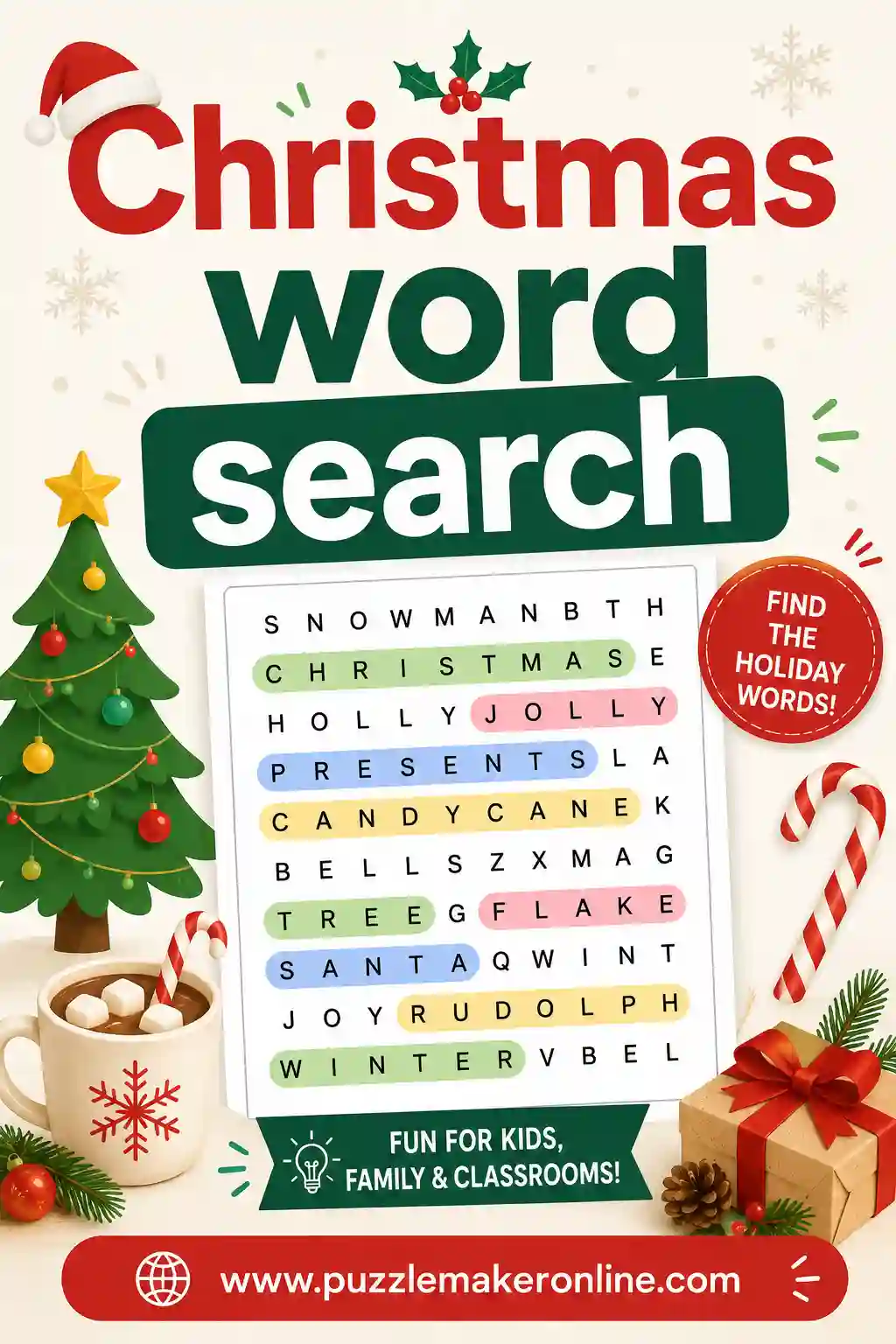 Christmas Word Search: Free Printable Maker