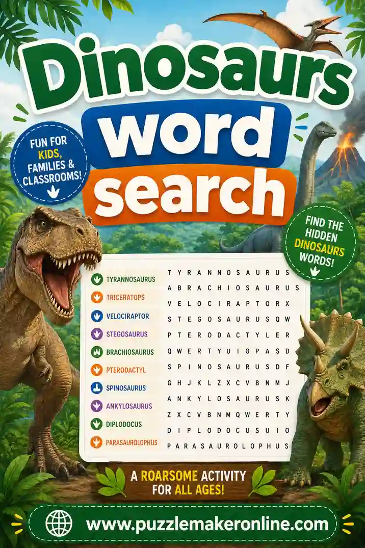 Dinosaurs Word Search: Free Printable Puzzles