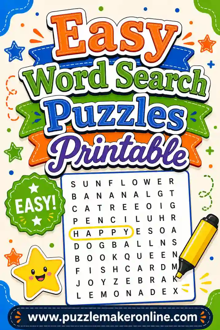 Easy Word Search Puzzles Printable: Free Beginner Grids