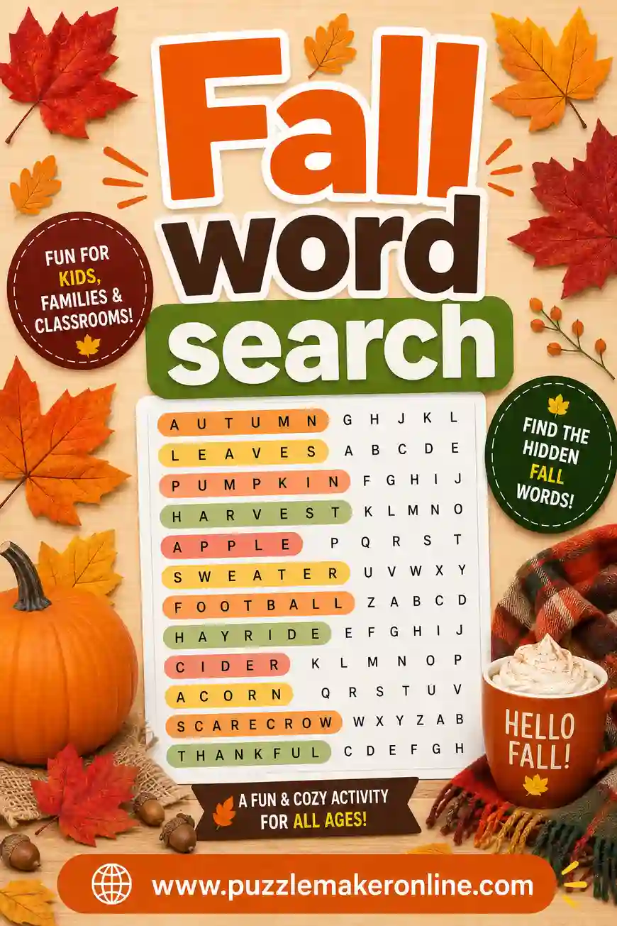Fall Word Search: Free Printable Puzzles
