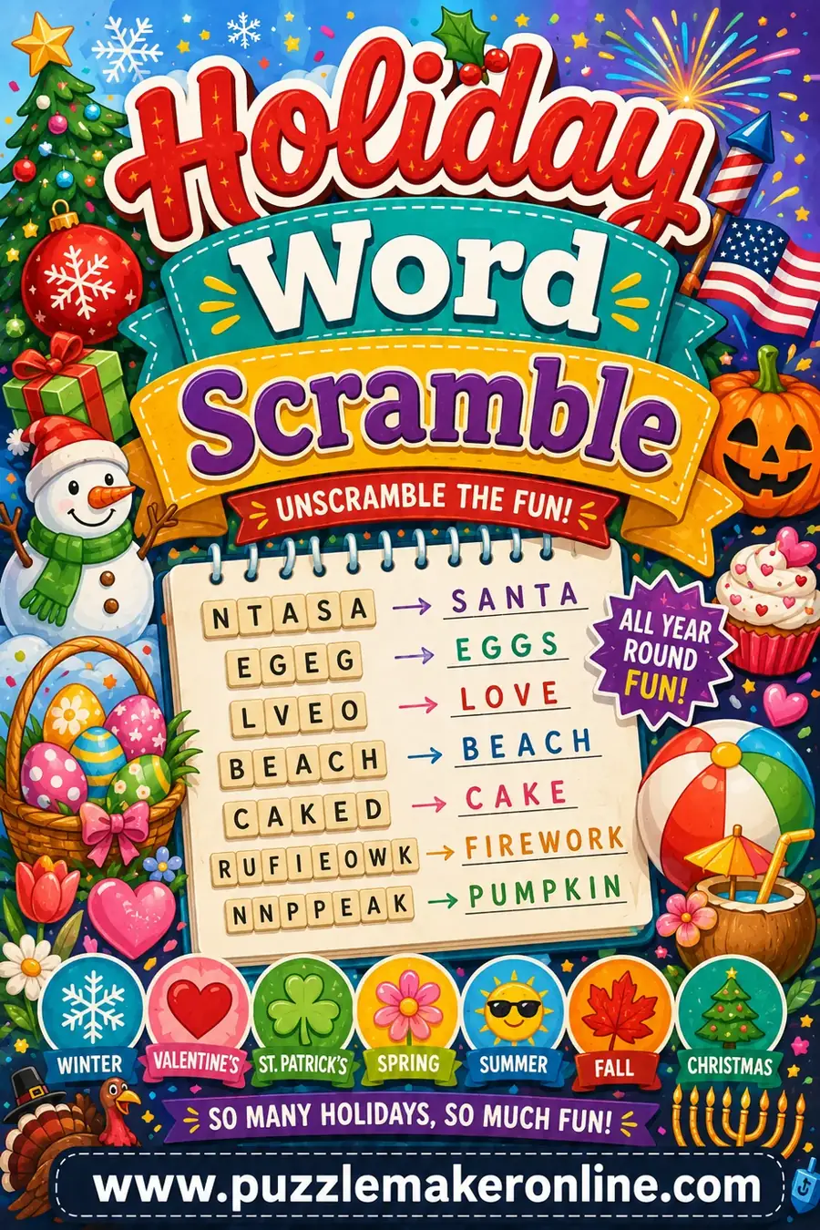 Holiday Word Scramble: Free Printable Maker