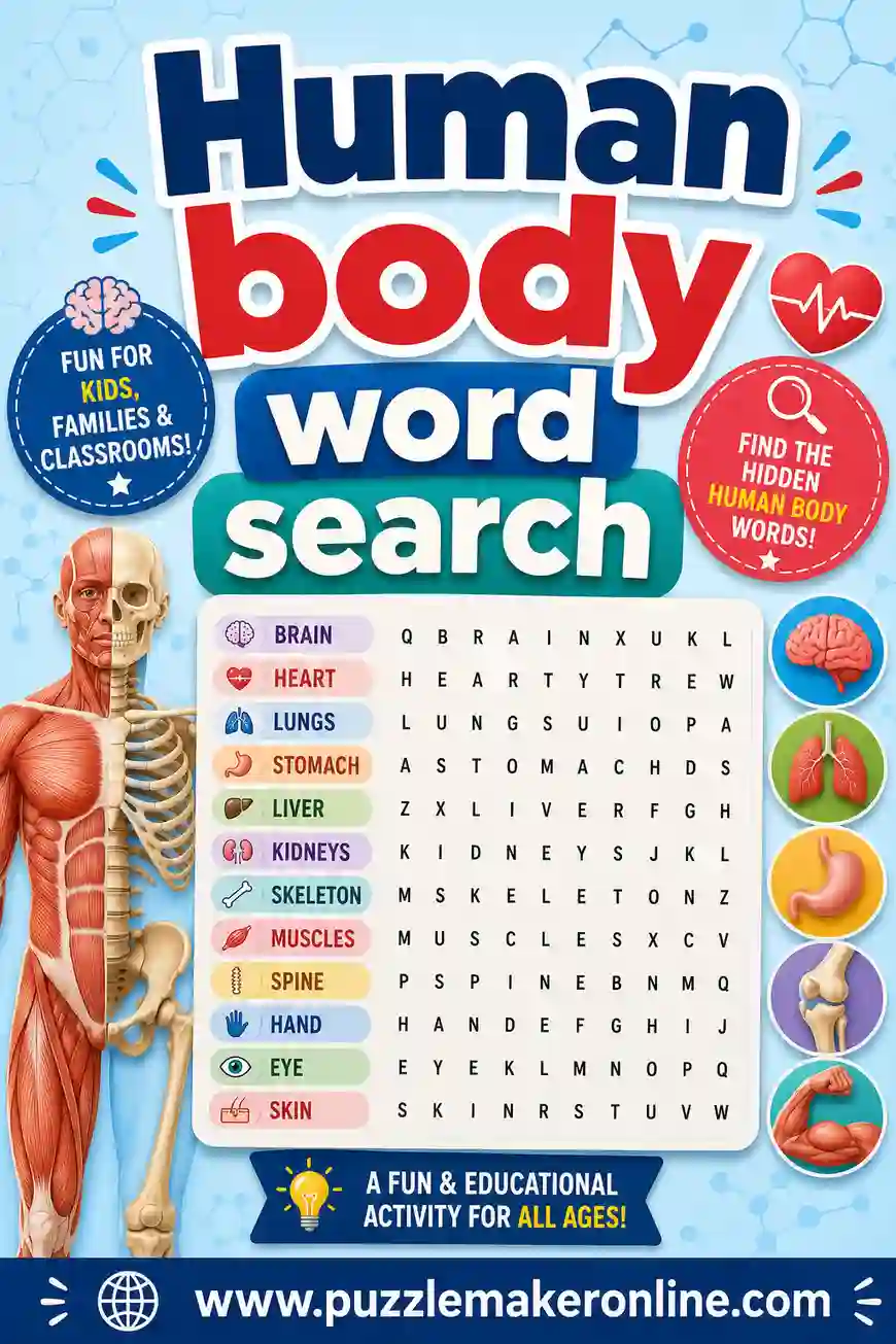 Human Body Word Search: Free Printable Puzzles