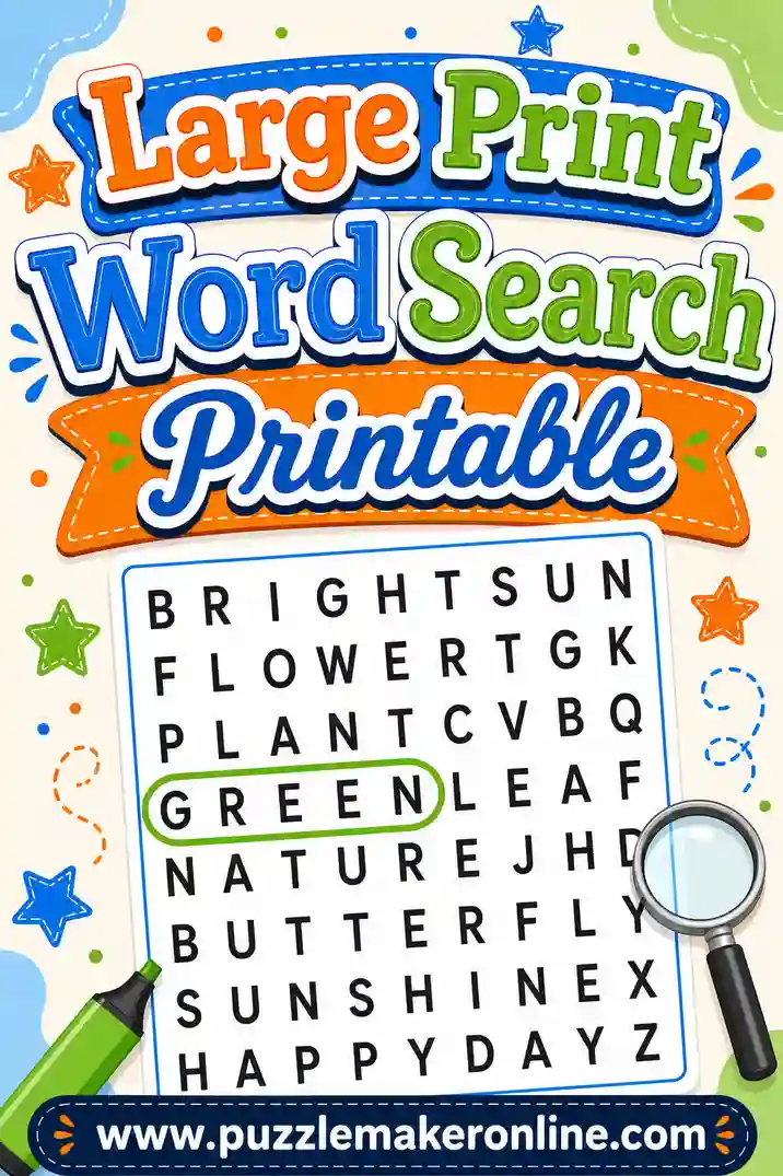 Large Print Word Search Printable: Free Maker