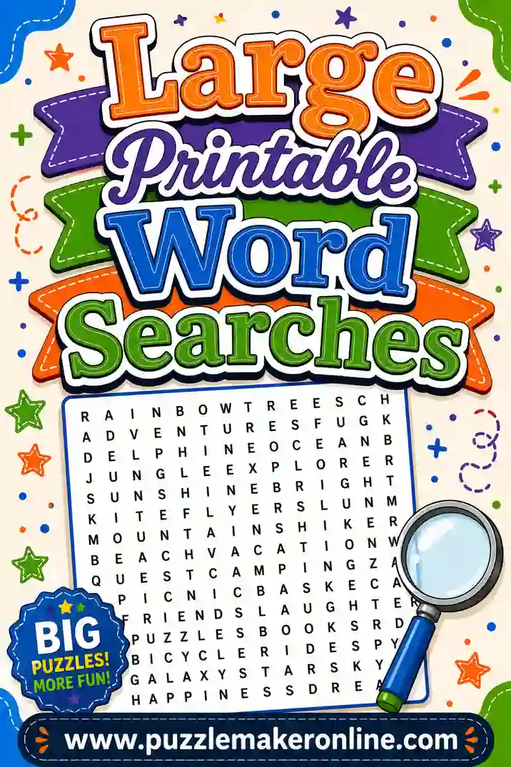 Large Printable Word Searches: Free Big-Grid Puzzles