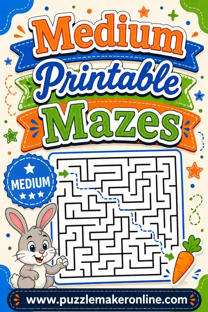 Medium Printable Mazes: The Just-Right Challenge