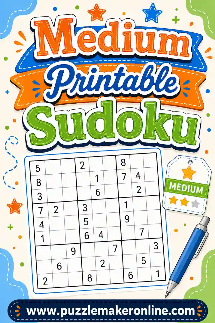 Medium Printable Sudoku: Free Puzzles to Print