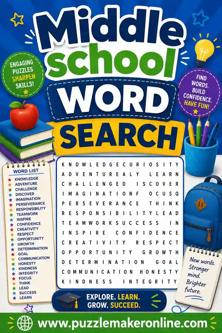 Middle School Word Search: Free Printable Puzzles