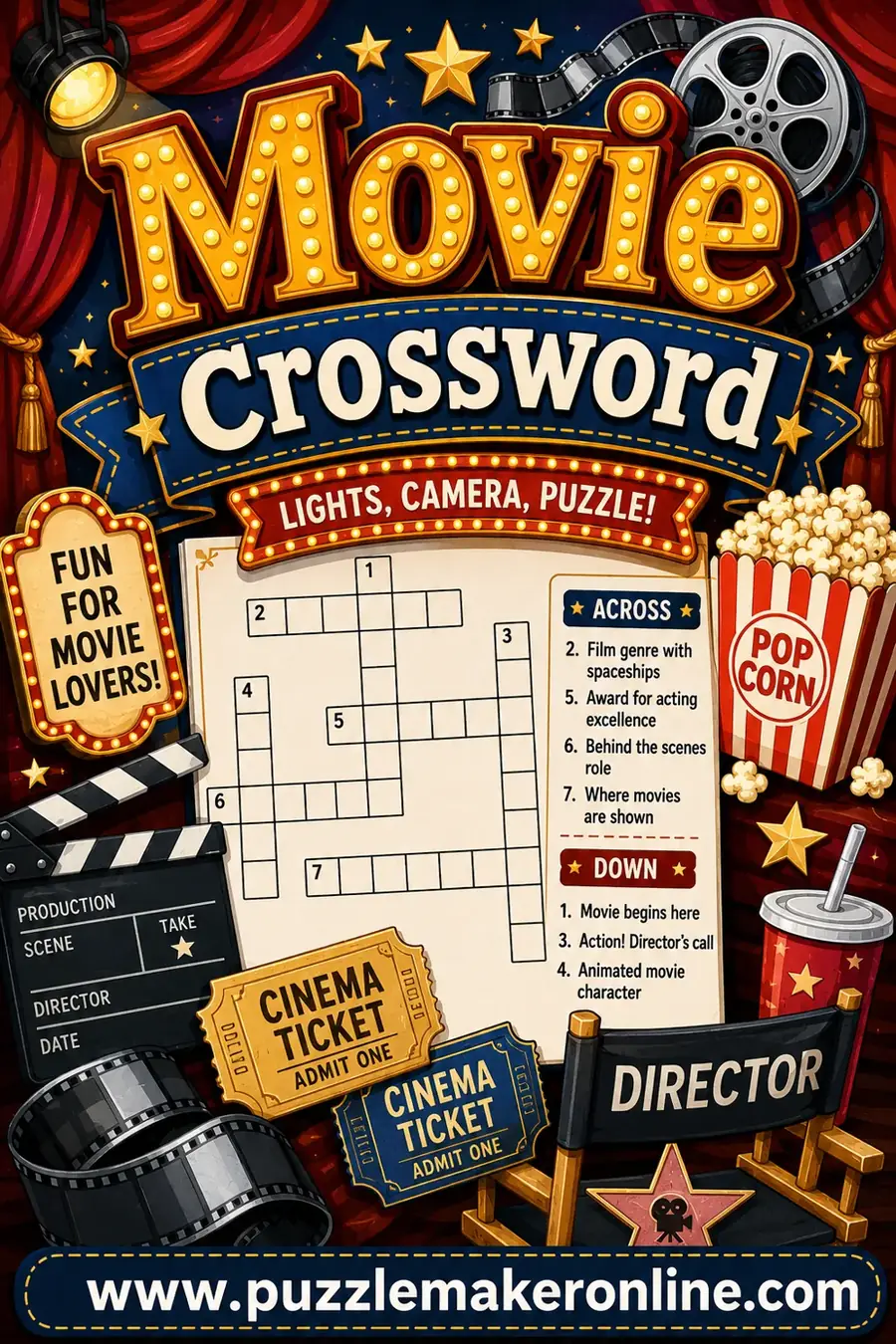 Movie Crossword: Free Printable Puzzles for Film Fans