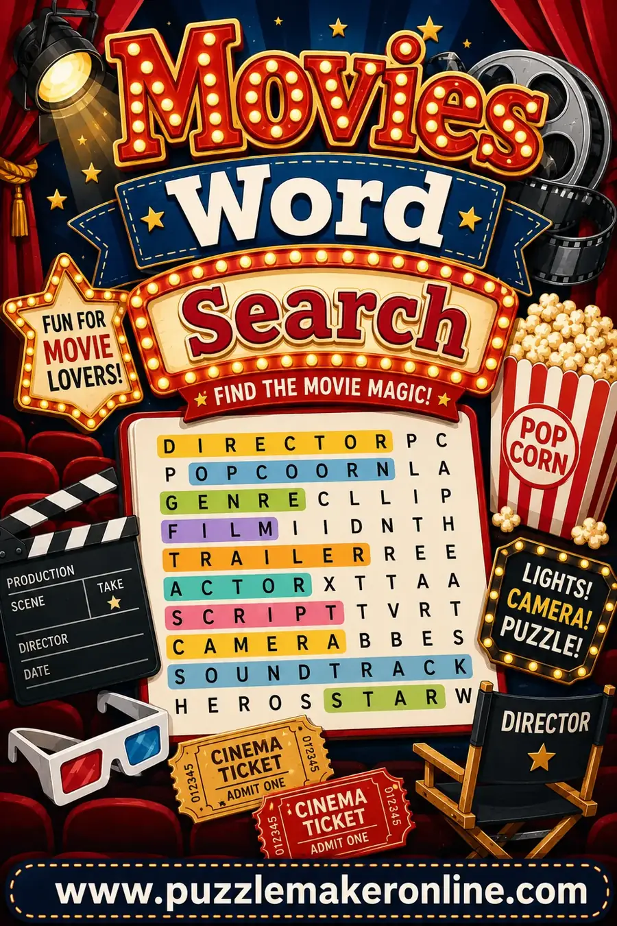 Movies Word Search: Free Printable & Customizable