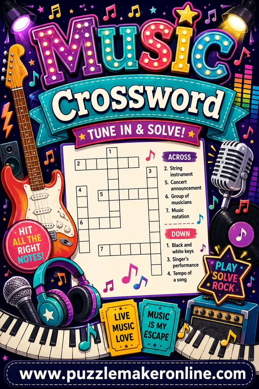 Music Crossword: Free Printable Puzzle Maker
