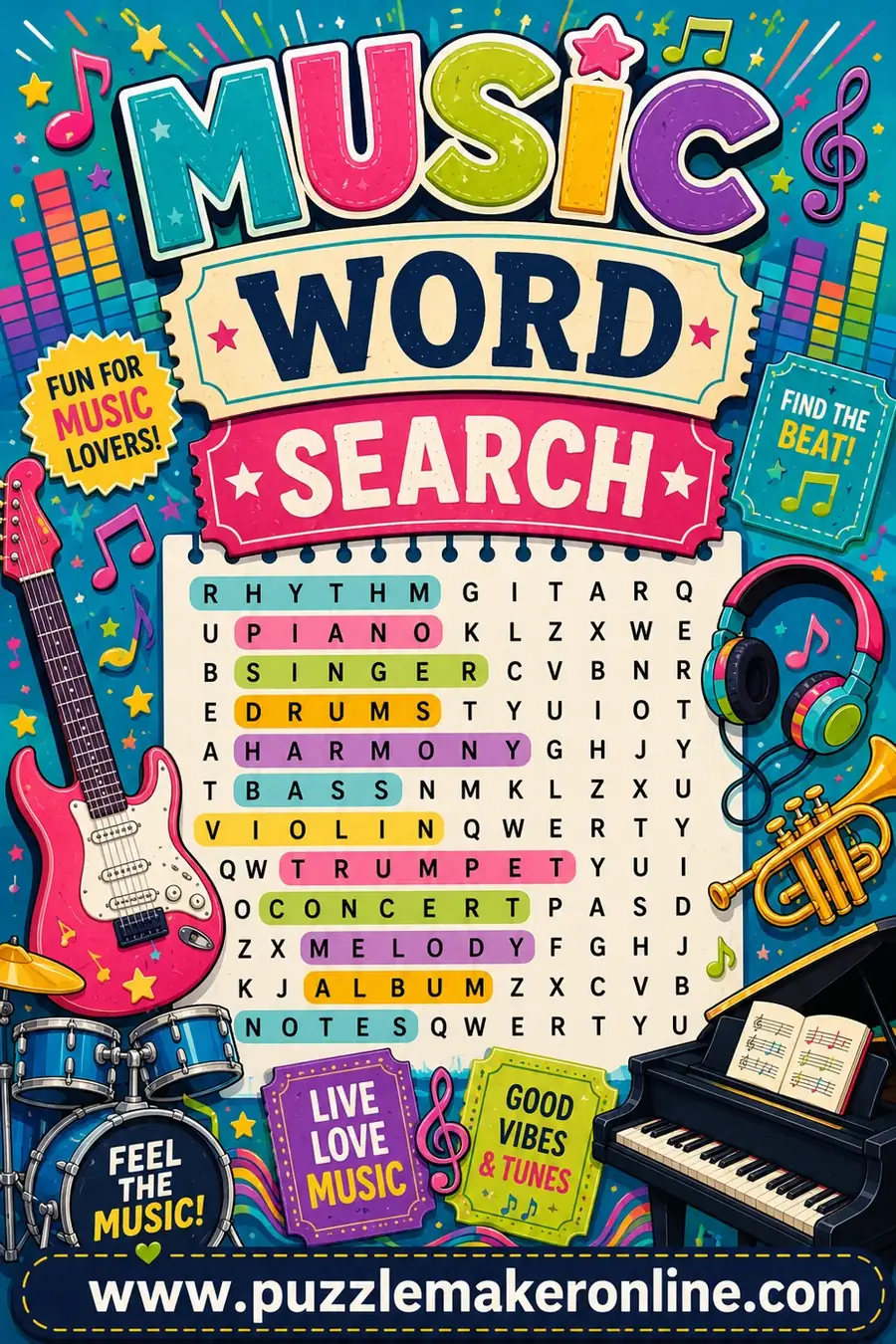 Music Word Search: Free Printable Puzzle