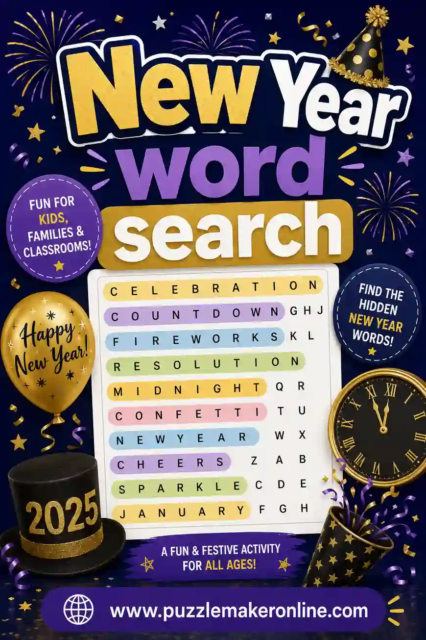 New Year Word Search: Free Printable Puzzles