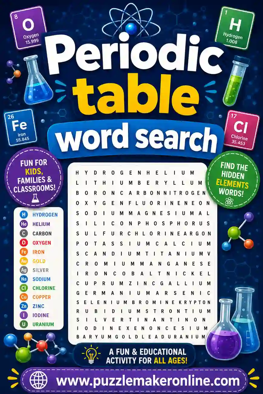 Periodic Table Word Search: Free Printable Chemistry Puzzle