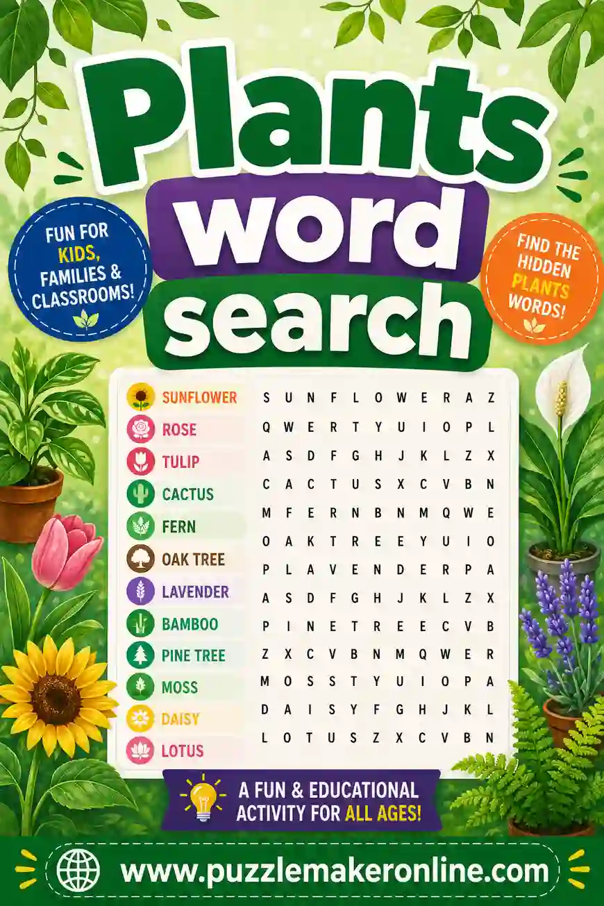 Plants Word Search: Free Printable Nature Puzzle
