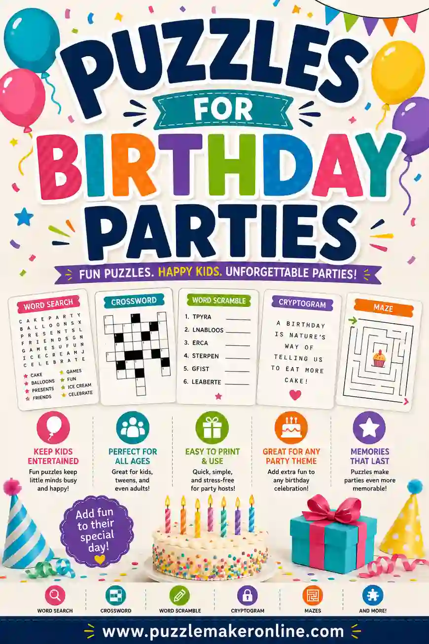 Puzzles for Birthday Parties: Free Printable Fun