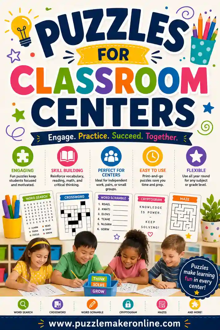 Puzzles for Classroom Centers: Free Printable Word Games