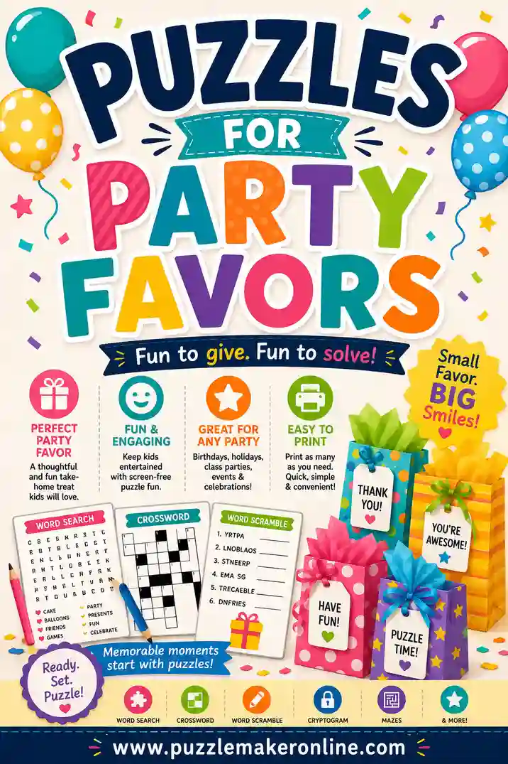 Puzzles for Party Favors: Printable Word Games Guests Keep