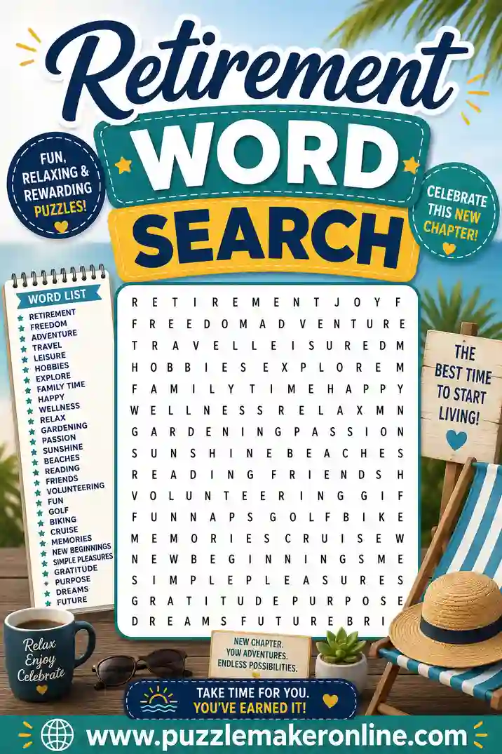 Retirement Word Search: Free Printable Puzzle