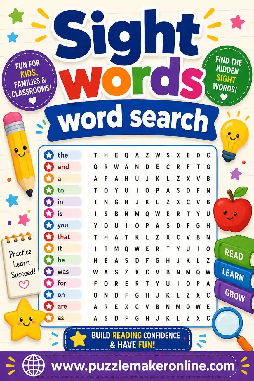 Sight Words Word Search: Free Printable Puzzles