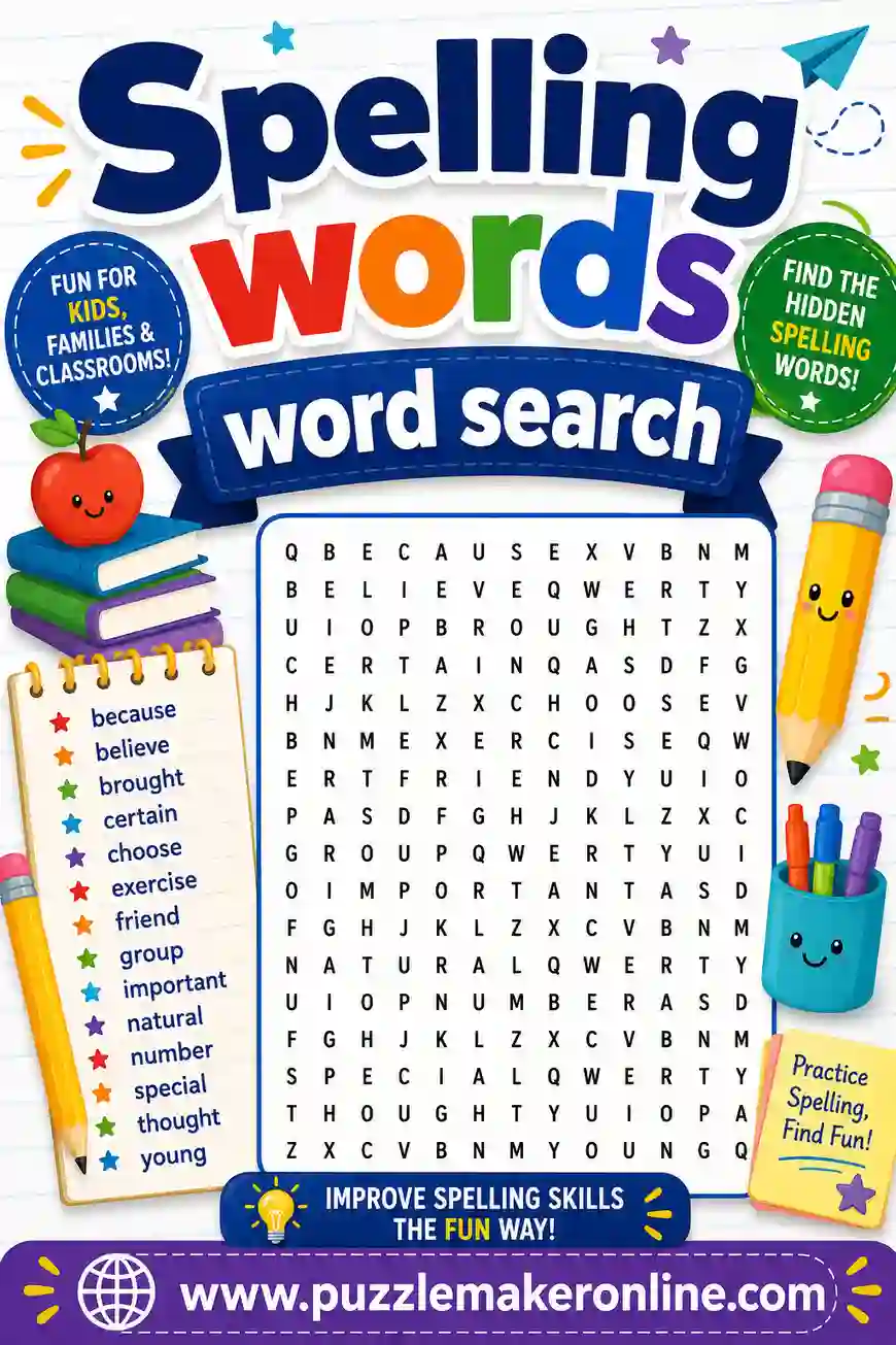 Spelling Words Word Search: Free Printable Maker