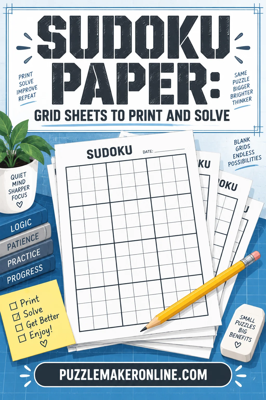 Sudoku Paper: Grid Sheets to Print and Solve