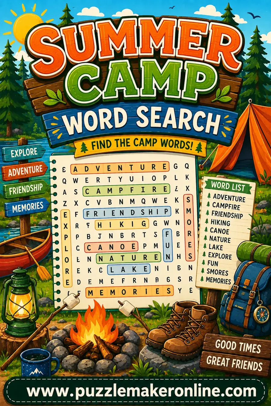 Summer Camp Word Search: Free Printable & Customizable