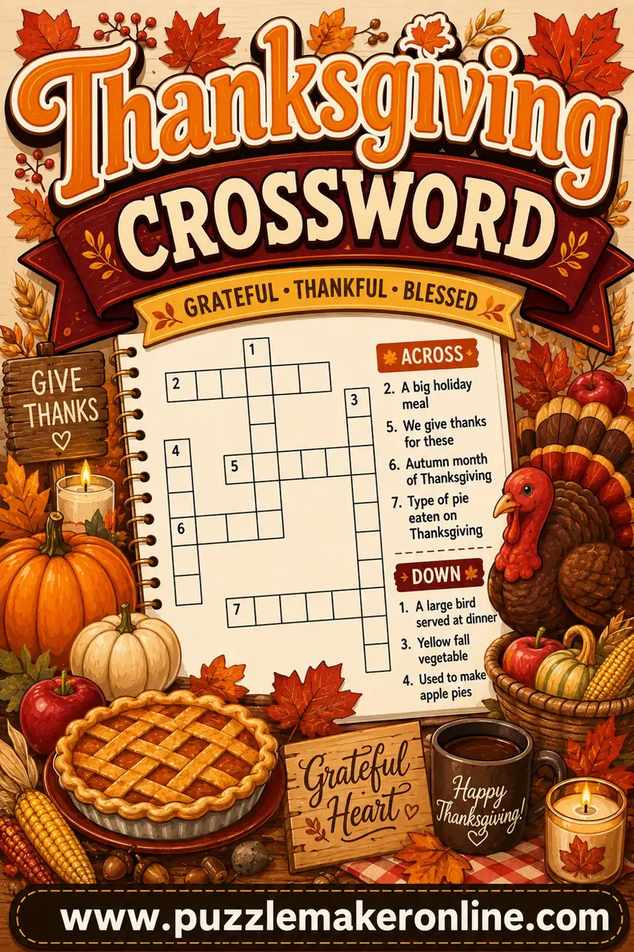 Thanksgiving Crossword: Free Printable Puzzle Maker