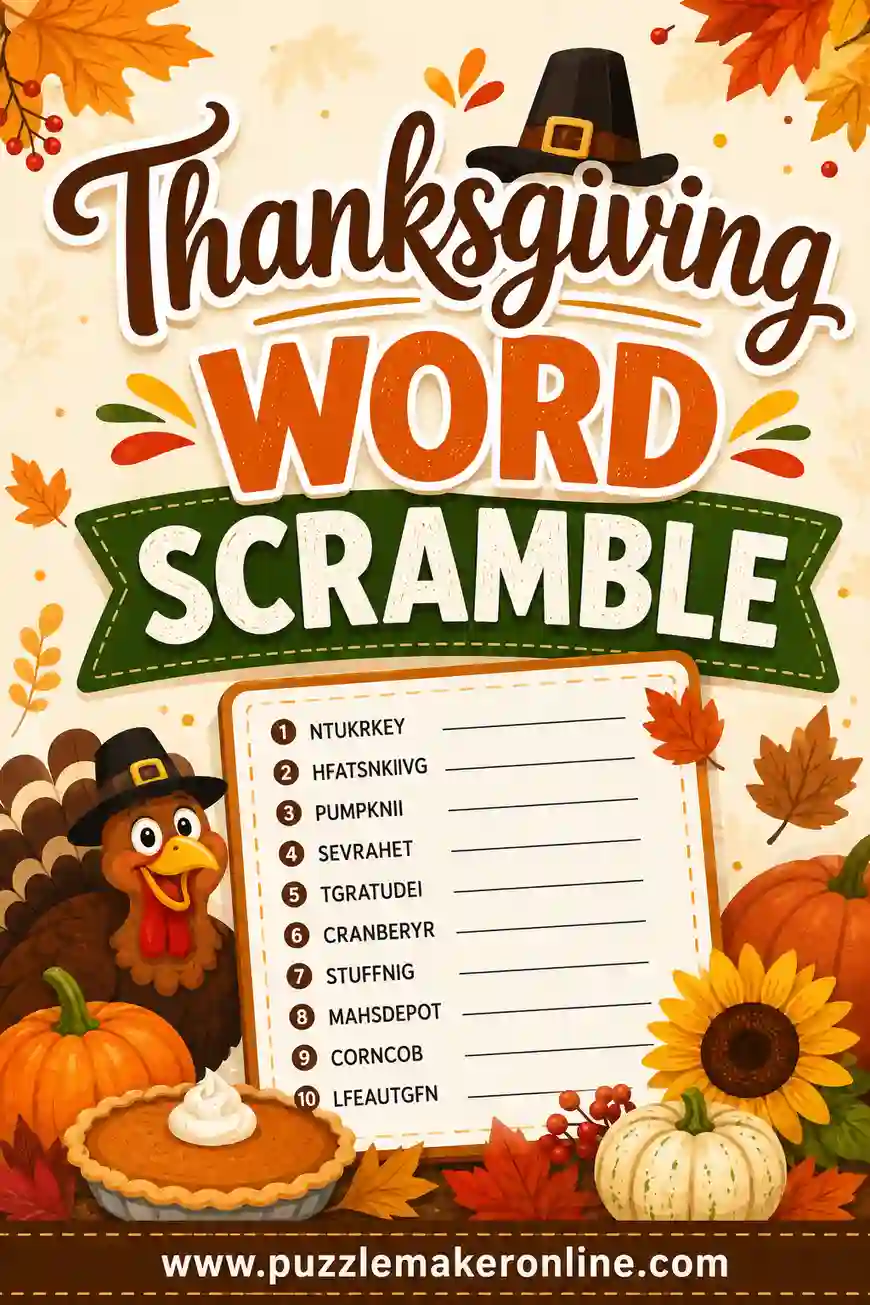 Thanksgiving Word Scramble: Free Printable & Customizable