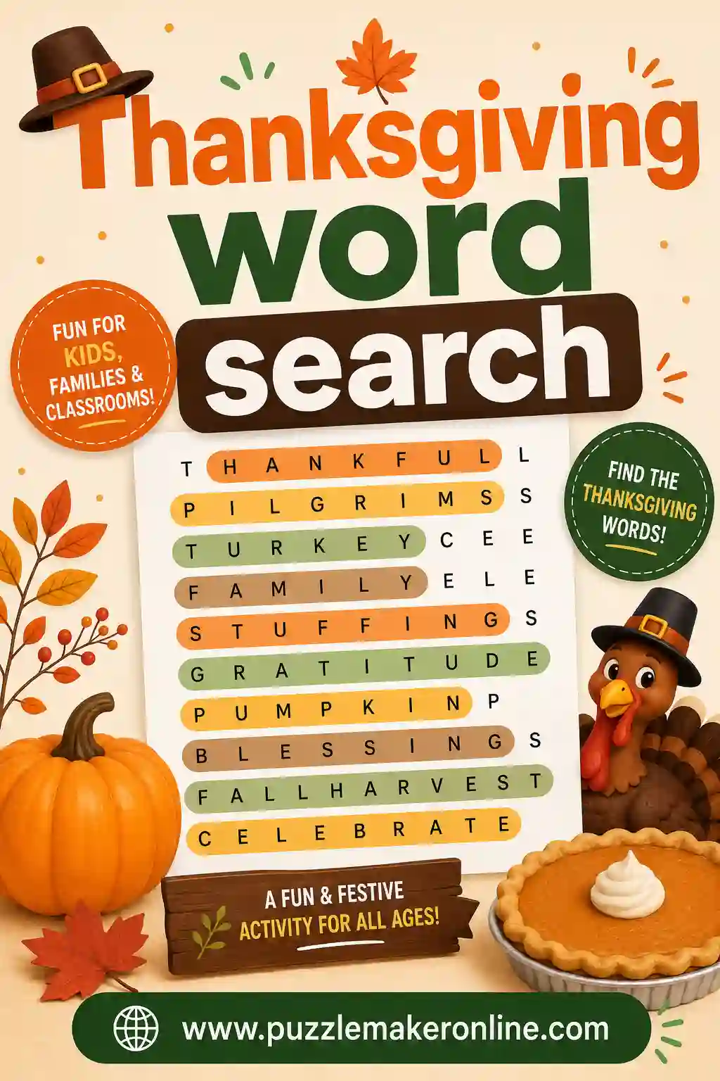 Thanksgiving Word Search: Free Printable Maker