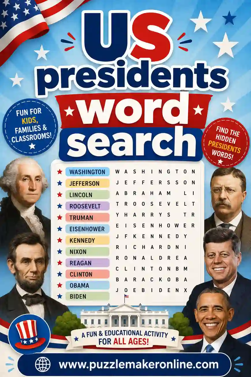 US Presidents Word Search: Free Printable Puzzles