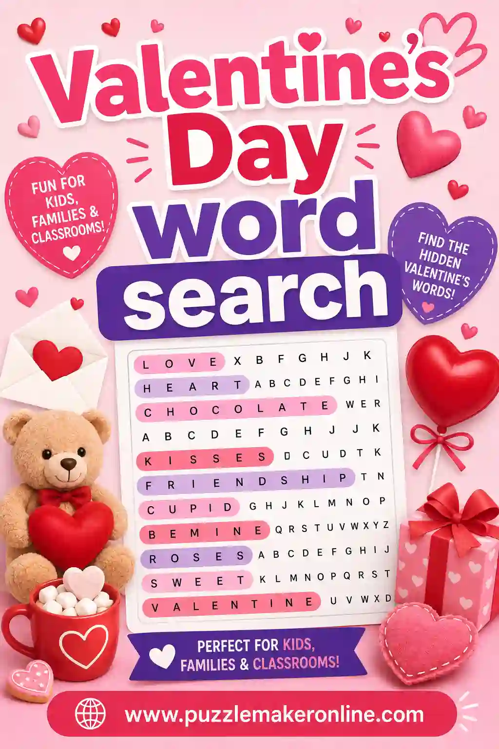 Valentine's Day Word Search: Free Printable Maker