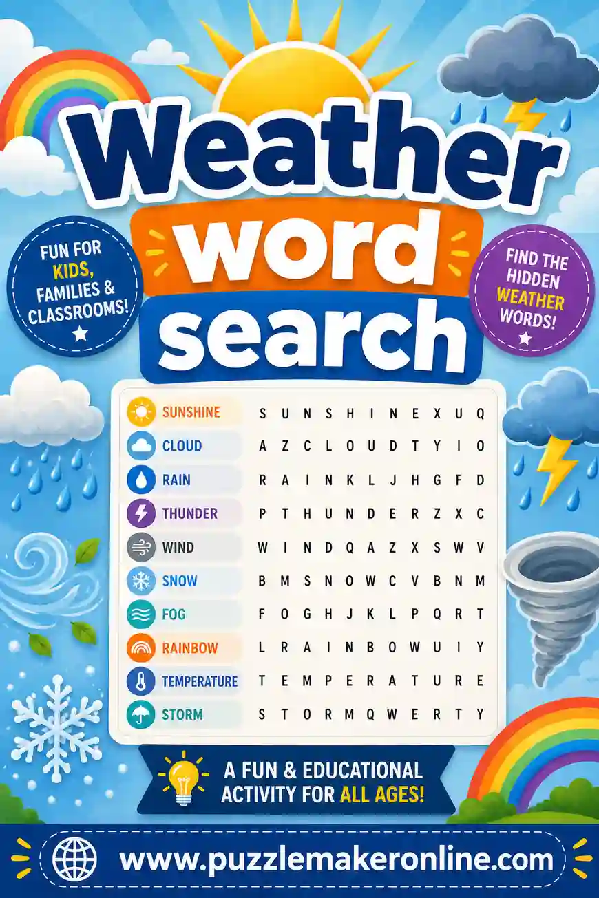 Weather Word Search: Free Printable Puzzles
