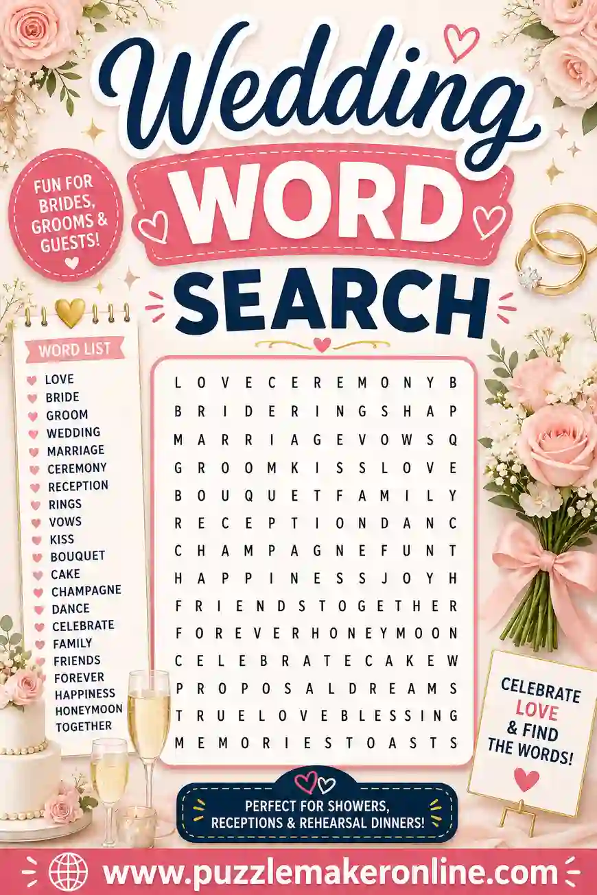 Wedding Word Search: Free Printable Puzzle