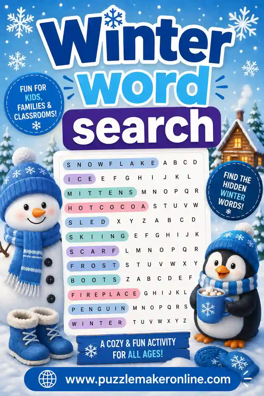 Winter Word Search: Free Printable Puzzles