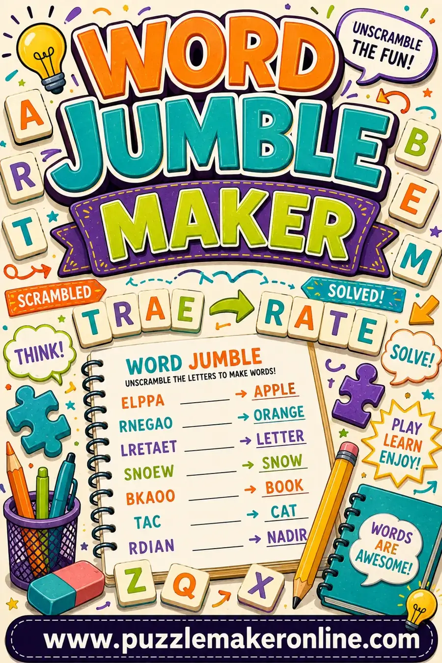 Word Jumble Maker: Free Printable Puzzle Tool