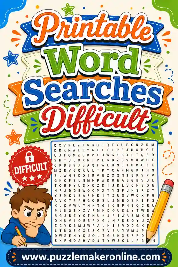 Printable Word Searches (Difficult): Free Hard Grids